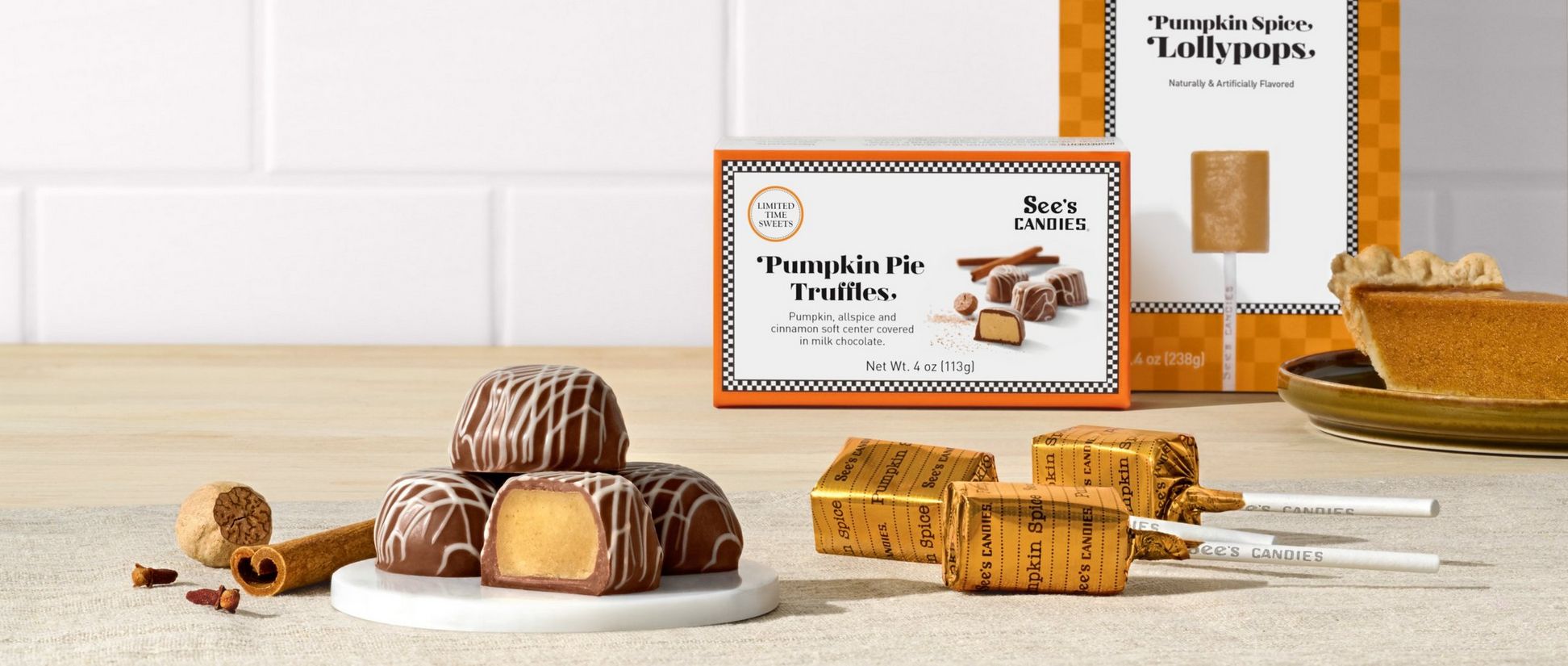 Close up of Pumpkin Pie Truffles and Pumpkin Spice Lollypops